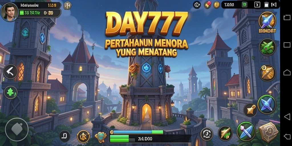 Tampilan menawan dari gameplay Tower Defense DAY777.