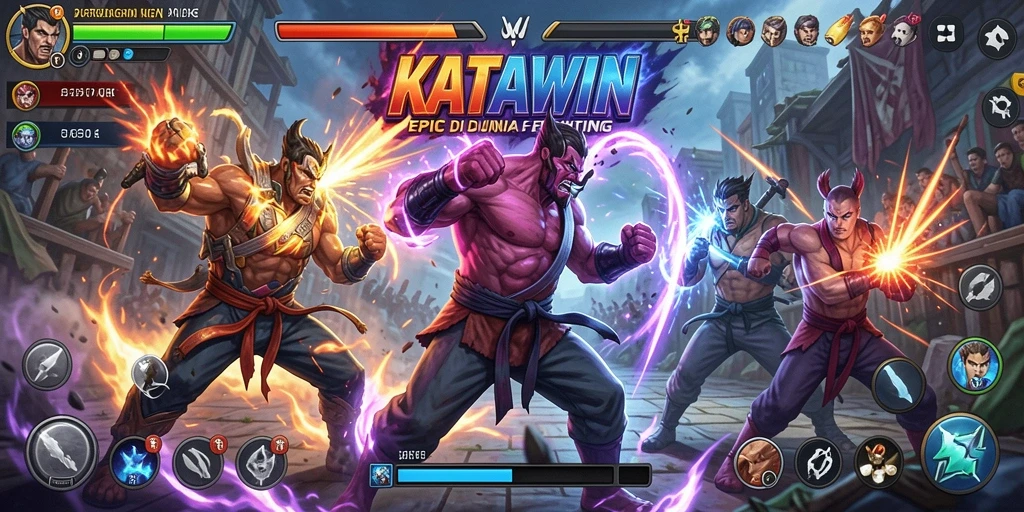 Tampilan gameplay KATAWIN dengan karakter bertarung yang dinamis.