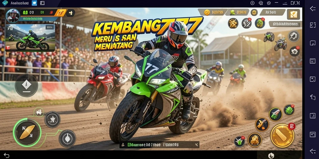 Gameplay KEMBANG777 menampilkan balapan motor yang mendebarkan dan menantang.