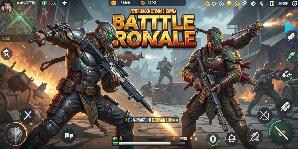 Tampilan mendebarkan dari gameplay Battle Royale di KOMPASTOTO.