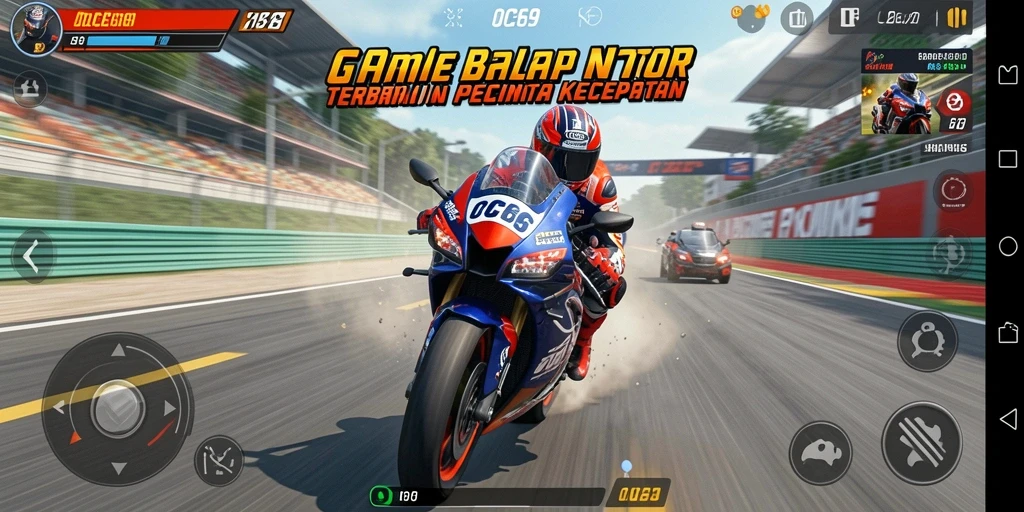 Tampilan gameplay <strong>OCE69</strong> yang mendebarkan dengan balapan motor yang intens.