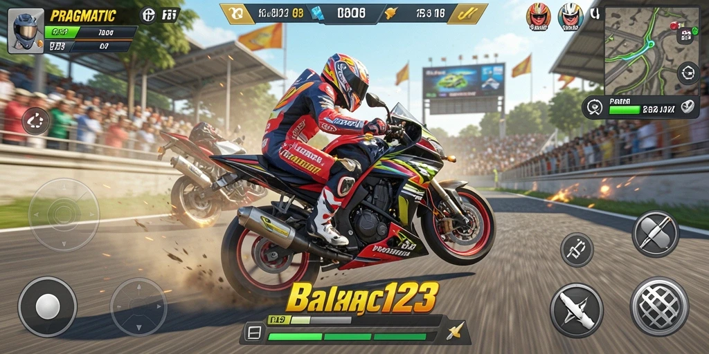 Tampilan gameplay mendebarkan dari PRAGMATIC123 saat balapan di lintasan.