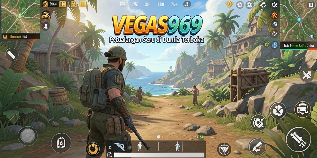 Screenshot gameplay VEGAS969 yang menampilkan dunia terbuka yang luas.
